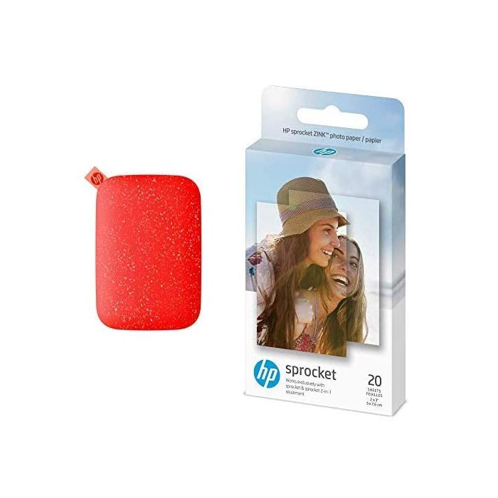 HP Sprocket 200 - Impresora fotográfica portátil | Tomate cereza (1AS90A) con HP 1AH01A Zinc inalámbrico, 20 hojas 